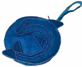 Handmade Beaded Velvet Blue Dolphin Design Coin Change Purse - $313.52 MXN
