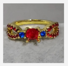 GOLD RED AND BLUE RHINESTONE COCKTAIL RING SIZE 5 6 7 8 9 - $39.99