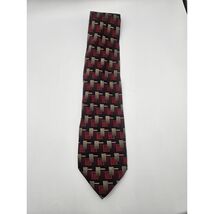 Fenzia Men's 100% Silk Handmade Tie Red Gold Square Rectangle Pattern 60" - $12.60