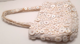 La Regale Linen Purse with Vintage Buttons and Pearl Seed Beads - £17.44 GBP