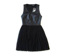 NWT Urban Outfitters Sparkle &amp; Fade Black Vegan Leather-Bodice Pleated Dress 2 - £14.98 GBP
