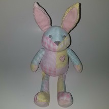 Pottery Barn Kids PBK Bunny Rabbit Lovey Baby Plush Pink Yellow Patchwork Heart - £16.51 GBP