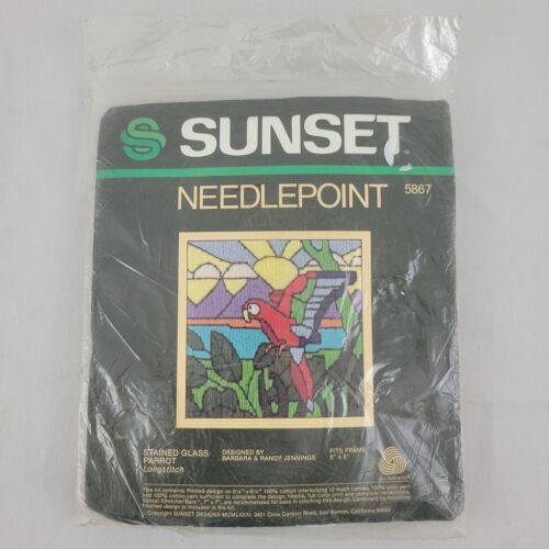 Tropical Parrot Needlepoint Kit Sunset Designs Blue Bird Stained Glass RARE NEW - $21.95