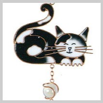 Black &amp; White Cat Copper Small Wind Chime (BN-WIN102) - £10.35 GBP
