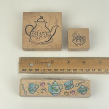 Vtg 3 Rubber Stamps Tea Cups Tea Pots Thinking of you Tea Party PSX Hero Arts - £14.18 GBP
