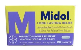 Midol Long Lasting Relief for Minor Aches &amp; Pain 650 mg 20 Caplets Exp. ... - $9.89