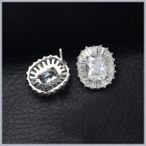 Cushion Cut White Sapphire Encircled Pave CZ Diamonds White Gold Stud Earrings image 2