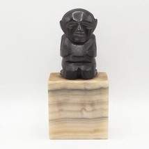 Vintage Noir Marbre Amorphic Sculpture Sculpté Manuellement Tribal Art - £203.05 GBP