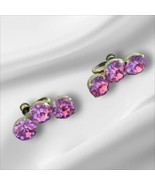 New but Vintage Gold Tone 6 Pink Rhinestones Screw Back  Earrings 1960s ... - £7.14 GBP