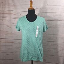 Croft &amp; Barrow Short Sleeve Mint Green and Black Polka Dot Vneck Size L NWT - €12,75 EUR