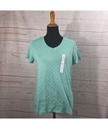 Croft &amp; Barrow Short Sleeve Mint Green and Black Polka Dot Vneck Size L NWT - €12,75 EUR