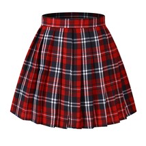 Women`s Japan School A-line Kilt Plaid Pleated Summer Skirts (L,Red blue ) - $40.58