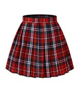 Women`s Japan School A-line Kilt Plaid Pleated Summer Skirts (L,Red blue ) - £32.09 GBP