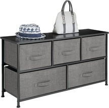 Mdesign Wide Steel Frame/Wood Top Storage Dresser Furniture Unit, Charcoal Gray - £72.18 GBP