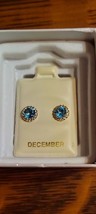 Solitaire 1.00CT Halo Blue T opaz Earrings genuine 10K Yellow Gold stud ... - $207.90