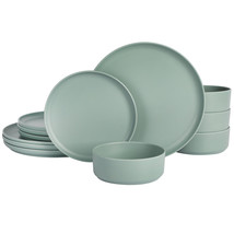 Gibson Home Canyon Crest 12 Piece Stackable Melamine Dinnerware Set in Sage - £64.74 GBP