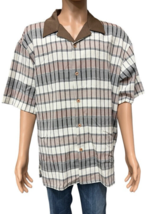 Montique Brown White Plaid Short Sleeve Polyester Button Up Shirt Men&#39;s XL - £11.76 GBP