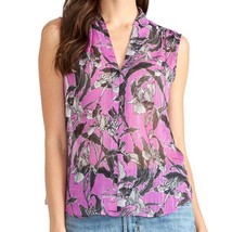 RACHEL Rachel Roy purple floral metallic sheer Juliet tank blouse medium... - $19.99