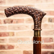 Walking Stick Handle Brass Wooden Victorian Foldable Cane Collectible Men&#39;s Gift - £27.37 GBP