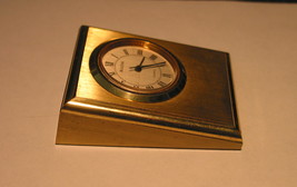 Bulova Brass Wedge Shaped Desk Clock Paperweight 2&quot; x 2.5&quot; German Case 1/2 Lb - £18.34 GBP