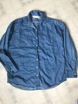 old navy Cotton Sz Small Blue Chambray Boyfriend Shirt Long Sleeve Button Front  - £13.74 GBP