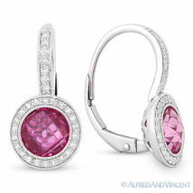4.02ct Pink Lab Sapphire Round Diamond Leverback Drop Earrings in 14k White Gold - £633.72 GBP
