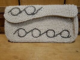 Vintage BonSoir Beaded Evening Bag Clutch White Italian beads Hand Made ... - $29.07