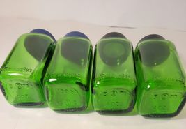 4 Duraglas Green 4 Oz Glass Spice Jars 1950's Owens Illinois Black Plastic Lids image 4