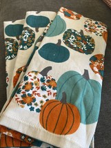 House &amp; Garden Kitchen Towels (3) Pumpkins Gray Turquoise Orange 100% Cotton Nwt - £15.22 GBP