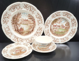 1) Johnson Brothers Mount Vernon Brown Multicolor 5 Pc Place Setting Vin... - $88.77