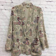 Maren Womens Suit Jacket Blazer Beige Aztec Two Pocket Long Sleeve Button USA M - $12.79