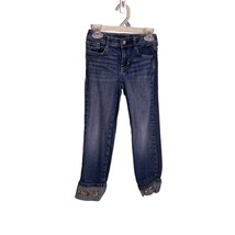 GYMBOREE Girls Size 6 Denim Jeans Medium Wash Cuffed Bejeweled Adjustable Waist - $8.56