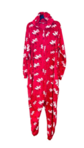 Reindeer Print One Piece PJ Men Size XL Christmas Red Hooded Flannel Dro... - £18.42 GBP