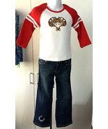Girls Western Embroidered Red &amp; White Shirt w/horses &amp; decorated Jeans S... - $30.02 CAD