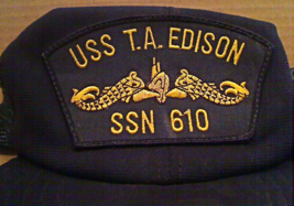 USN USS T. A. Edison SSN 610 Vintage Embroidered Hat Med/Lg Adjustable Used - $8.00