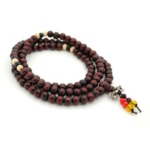 Beautiful Wood Prayer Beads 8mm 108 Bead Mala Stretch Wrap Bracelet Dorje Tassel - £6.28 GBP