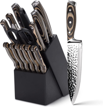 15 PCS Kitchen Knife Set with Wooden Block, High Carbon Japanese Stainless Steel - £62.75 GBP
