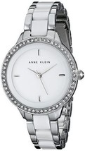 Anne Klein Women&#39;s 1419WTSV Ceramic Silver-Tone White Swarovski Bracelet Watch - £65.23 GBP