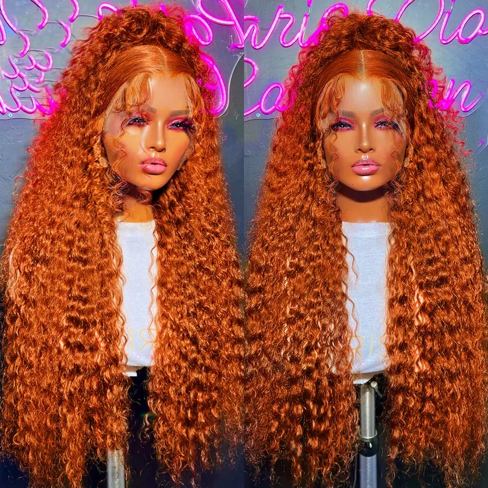 13x6 Transparent Ginger Orange Deep Wave Lace Front Human Hair Wigs Remy... - $105.39+