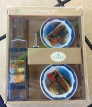 Cypress Home Tour d&#39; Italia Gourmet Dipping Set Glass Bottle 2 Ceramic D... - £16.64 GBP