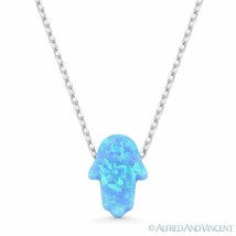Hamsa Hand Lab-Created Opal 11mm Luck Charm 925 Sterling Silver Pendant Necklace - £22.18 GBP