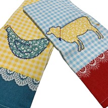 Pioneer Woman 2 pc Kitchen Towel Set Animals Cow Chicken Gingham Checked NEW - £9.52 GBP