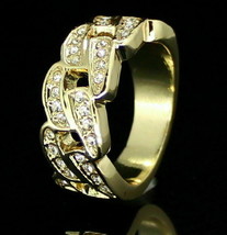 Men&#39;s Cuban Link Pinky Ring Band 14k Yellow Gold Over Hip Hop Jewelry - £70.78 GBP