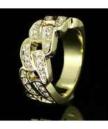 Men&#39;s Cuban Link Pinky Ring Band 14k Yellow Gold Over Hip Hop Jewelry - £71.08 GBP