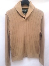 Eddie Bauer L Sweater Camel Beige Shawl Collar Pullover Ribbed Linen Cotton - £13.47 GBP
