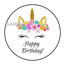 30 Happy Birthday Unicorn Envelope Seals Labels Stickers 1.5&quot; Round Floral - £6.02 GBP