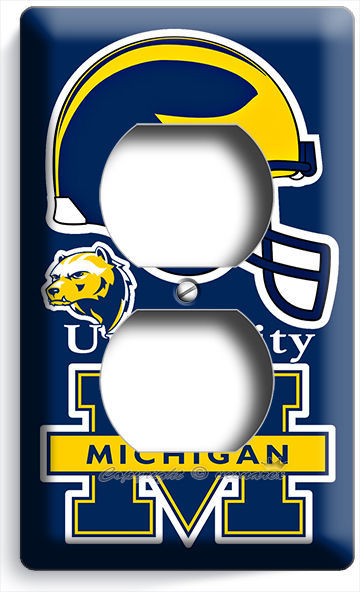 UNIVERSITY of MICHIGAN FOOTBALL TEAM DUPLEX OUTLET WALL PLATE COVER BOYS BEDROOM - £9.64 GBP