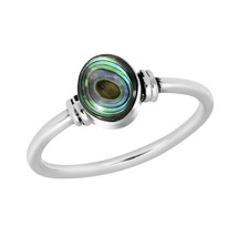 Simply Chic Oval Shaped Abalone Shell Sterling Silver Band Ring-8 - £9.79 GBP