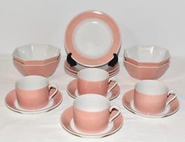 Vtg Fitz &amp; Floyd Fine China Pink Rondelet Luncheon Set Plates Bowls Cups 16PCS - £123.90 GBP
