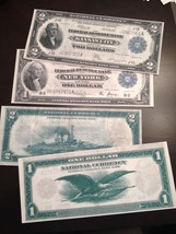 Reproduction Pair 1918 $2 Bill Battleship $1 Flying Eagle Federal Reserve Bank - £4.66 GBP